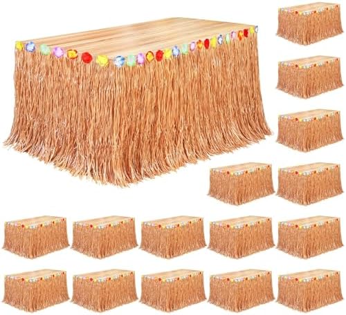 Fovths 16Pcs Luau Grass Table Skirt, Reddish Golden Brown, 9 Ft x 29.5 in by Fovths