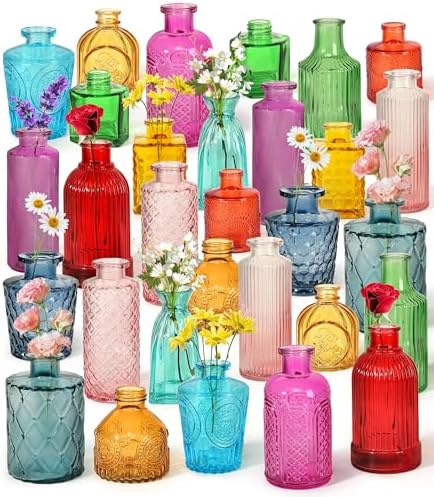 Set of 30 Colorful Glass Bud Vases Small Textured Flower Vases by saiguomi