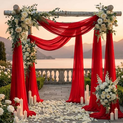 Pack of 1 Wedding Arch Drape Panel Fabric 30" x 50ft - Red - Image 4