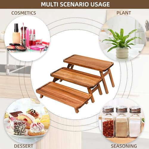 GEHE 3 Tier Serving Tray Acacia Wooden Tiered Tray Stand Foldable Dessert Table Display Set Decor Charcuterie Boards for Party, Birthday, Wedding, Christmas - Image 5