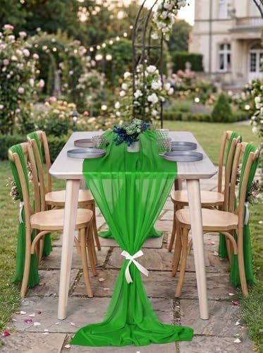 Pack of 25 Chiffon Table Runners 29 x 120 Inch, 10FT Long - Green - Image 4
