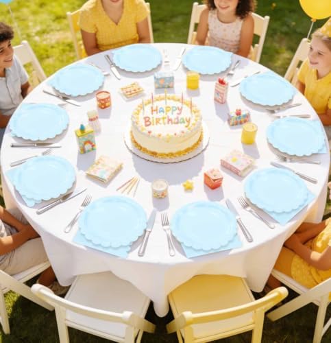 HEIPINIUYE 50 Pcs Light Blue Paper Plates and Napkins Party Supplies Include 7'' Blue Scalloped Plates and 6.5'' Paper Napkins Disposable Tableware Set for Dinner Wedding Birthday Party (Serves 25) - Image 7