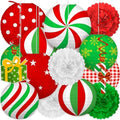 15PCS Christmas Party Decorations Set – 9 Red White Green Paper Lanterns, 4 Pom Poms, 2 Hanging Swirls for Xmas Indoor, Home, Porch, Holiday Decor by Renbuzhu