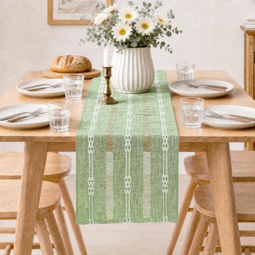 Rustic Linen Farmhouse Table Runner, Woven Boho Table Runner 13" × 60" - Image 5