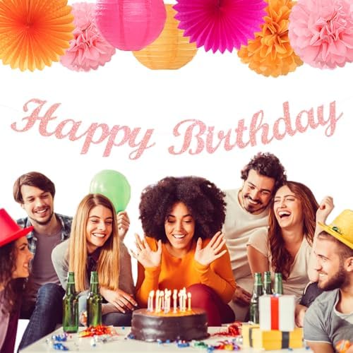 Hot-Pink Orange 21st Happy-Birthday Party-Decorations - 31pcs Sweet 16 18th Women Girls Paper Lanterns Streamers Banner,Tissue Pom Poms Fans Tassels Graland Decor,Fall Boho Backdrop Supplies Hugmoon - Image 6