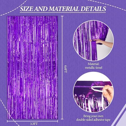 DECOCKRAT 2 Pack Foil Fringe Backdrop - Purple Shiny Tinsel Curtains for Party Decoration/Photo Booth Props - 3.3x6.6 FT Metallic Foil Backdrop for Birthday, Wedding, Graduation, Christmas. - Image 3