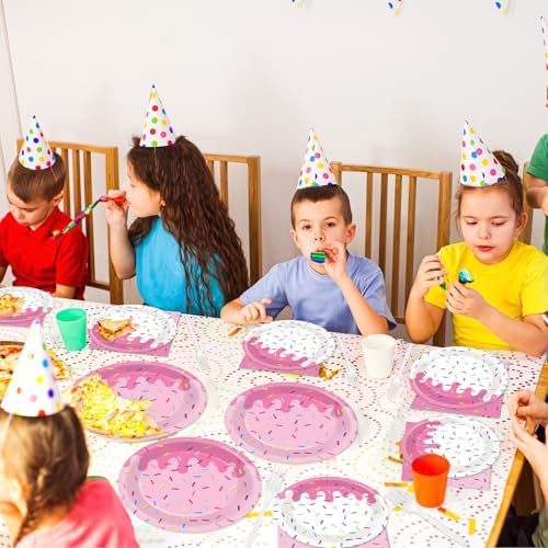 96Pcs Pink Donut Confetti Party Plates and Napkins Themed Decorations Spring Pink Donut Dessert Plates Donuts Tableware Set for 24 Guests Grow Up Themed Baby Shower Party Favors Supplies - Image 5