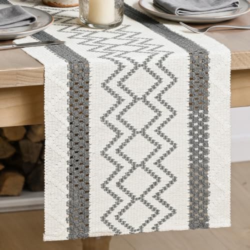 Artoid Mode Dark Grey Stripe Diamond Woven Table Runner 12x48 Inch by ArtoidMode