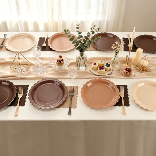 Brown Paper Plates Napkins and Forks Serves 24,9 Inch Neutral Brown Gradient Disposable Plates,Boho Earth Tone Tableware Set for Woodland Baby ShowerRustic Birthday,Wedding - Image 6