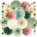 Sage Green and Dusty Pink Party Decorations Green & Pink Party Decor Sage Tissue Pom Poms Paper Lanterns Beige Paper Fans for Women Girls Birthday Wedding Bridal Shower Baby Shower Party Decor by FETETIJD