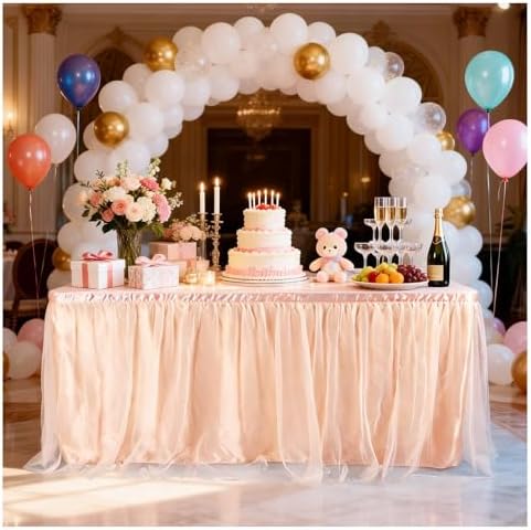 THARAHT Tulle Table Skirt 14FT 420CM Long for Rectangle Tables Round Tables Ruffle Desk Skirt for Princess Girls Birthday Party Cake Dessert Decorations Table Skirt by THARAHT