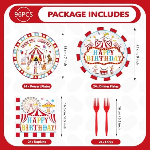 Grencian 96Pcs Circus Birthday Party Decorations, Serves 24 - Image 2
