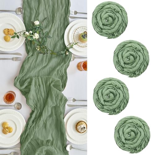 4 Pack Sage Green Cheesecloth Table Runner for Birthday Party Home Decor by IVAPUPU