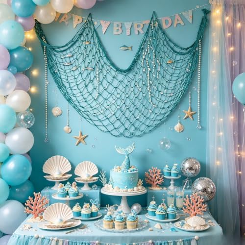 2 Pack Fish Net Decorations, 80x40 Inch Aqua Fishing Net Decor for Party - Image 4