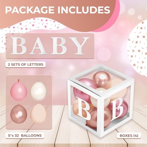 44-Pc Baby Shower Boxes & Balloons, Gender Reveal - Dusty Pink, Sand & Nude - Image 2