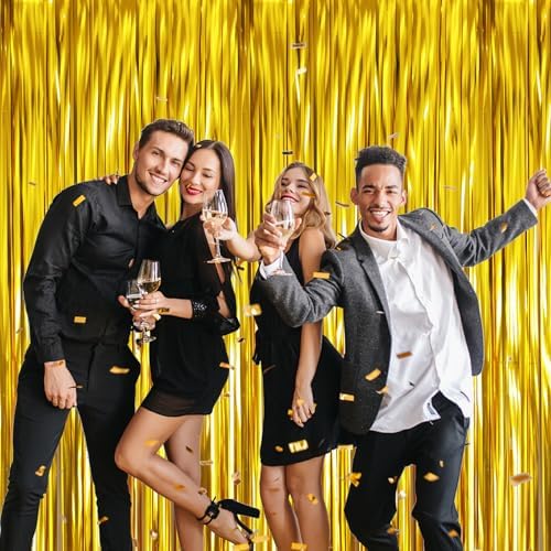 GOER 3.2 ft x 9.8 ft Metallic Tinsel Foil Fringe Curtains Party Photo Backdrop Party Streamers for Birthday,Graduation,New Year Eve Decorations Wedding Decor (Gold,5 pcs) - Image 4