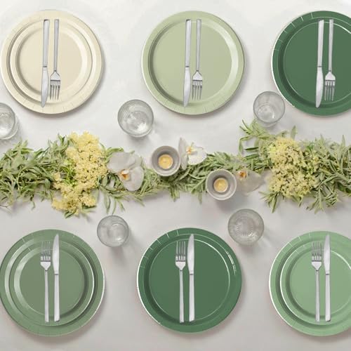 Oigco 60 PCS Sage Green Paper Plates, Sage Green Birthday Decorations, Gradient Plates and Napkins for Birthday Wedding Bridal Baby Shower Party Supplies - Image 6