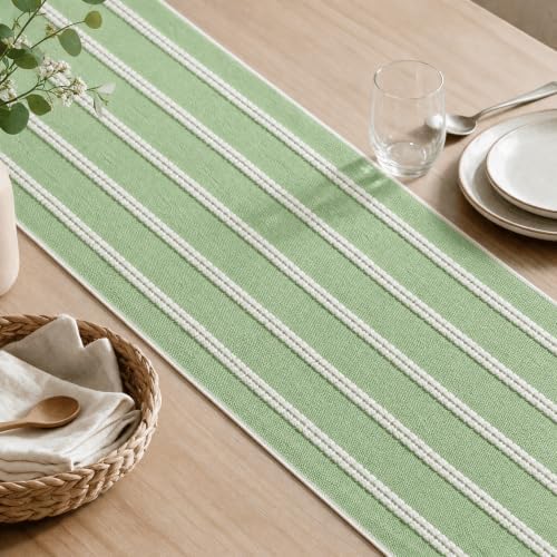 Artoid Mode Sage Green Farmhouse Dashed Stripe Table Runner, Seasonal Holiday Spring Boho Rustic Kitchen Dining Table Decoration for Home Party Decor 12x90 Inch - Image 6