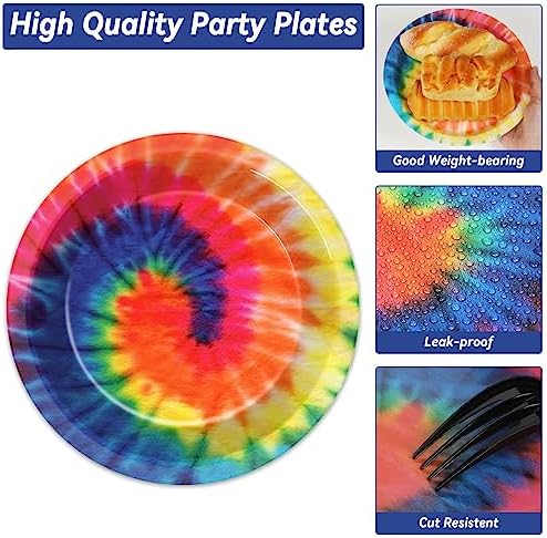 50 Guests Tie Dye Plates and Napkins Party Supplies Tie Dye Party Decorations Disposable Tableware Set Birthday Dinnerware Favor for Kids Girls Baby Shower Birthday Party Graduation, 200PCS - Image 3