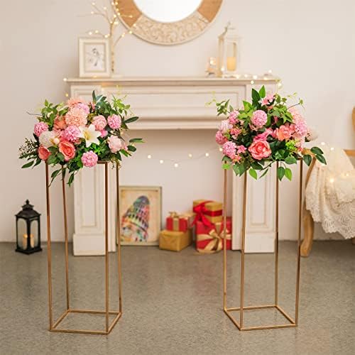 Sziqiqi Gold Centerpieces Geometric Column Flower Stand with Plate, 10Pcs - Image 4