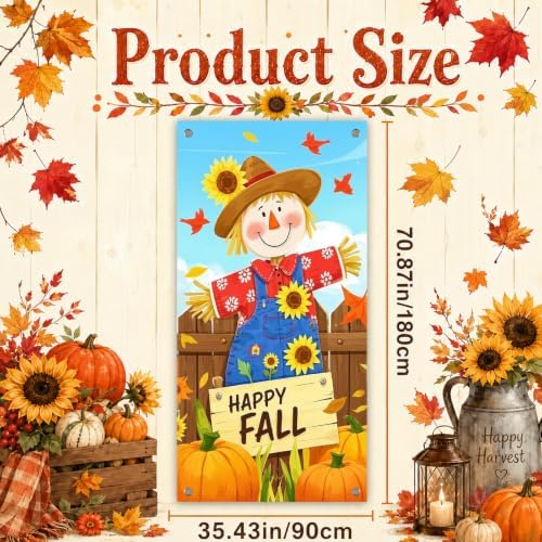 BlissYard Fall Door Cover Thanksgiving Decor Scarecrow Pumpkin 35x71 Inch - Image 6