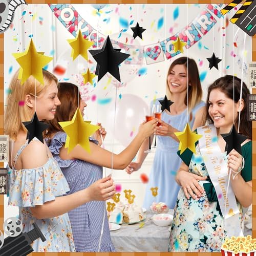 70 Pcs Black and Gold Star Centerpieces Black and Gold Party Birthday Decorations 3D 2025 Graduation Table Decor 3 Sizes 8" 5" 3" Red Carpet Film Show Theme Engagement Anniversary Supplies - Image 7