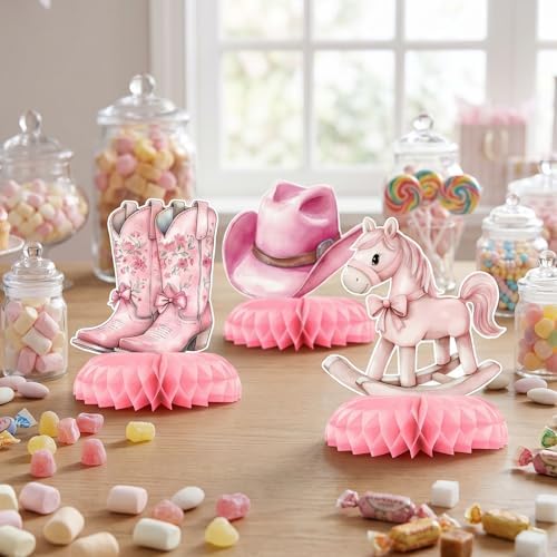 12 Pcs Cowgirl Baby Shower Decorations for Girl - Western Cowgirl Party Supplies - Pink Rodeo Boots Hat Horse Centerpieces for Tables - Cowgirl Honeycomb Table Decor for Baby Shower and 1st Birthday - Image 7