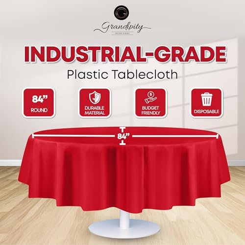 Grandipity Plastic Table Cloth Disposable 12 Pack 84" Round Red - Image 2