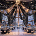 6 Panels Black Ceiling Curtains with Lights for Weddings - 5ftx30ft Wrinkle-Free Tulle Fabric Wedding Arch Draping Ceiling Drapes Decorations for Wedding Party Ceremony Stage Tent Event by Unknown