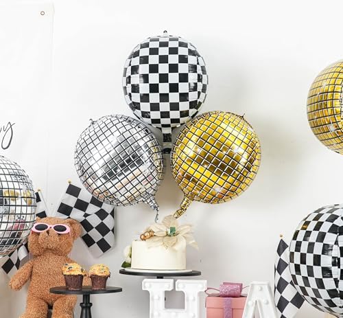 6pcs 22 Inch Gold Disco Ball Balloons, Silver Big Disco Balloons, Black White 4d Large Foil Balloon For Birthday Baby Shower Car Theme Party Wedding Engagement Celebration Graduation Decorations - Image 3