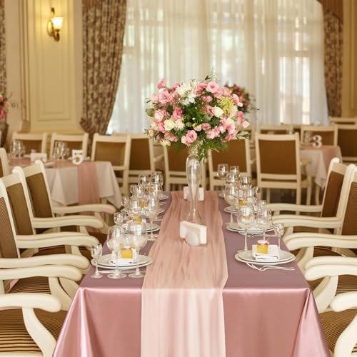 TURSTIN 1 Pack Rose Gold Satin Tablecloth 102 x 58 Inch Overlay Table Cover - Image 7