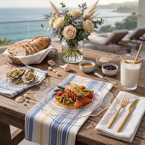 WDF 350Pcs Clear and Gold Plastic Plates - Heavy Duty Clear Plates Disposable - Gold Dinnerware Sets of 100 Plastic Plate 150Silverware 50 Cups 50 Napkins for Wedding/Thanksgiving/Fall/Rosh Hashanah - Image 6