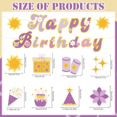 Purple Sun Princess Birthday Party Decor Banner Swirls Sun 17PCS - Image 2
