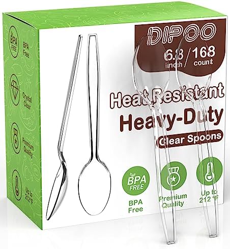 Dipoo 6.8" Clear Plastic Spoons Heavy Duty, 168 Count by Dipoo