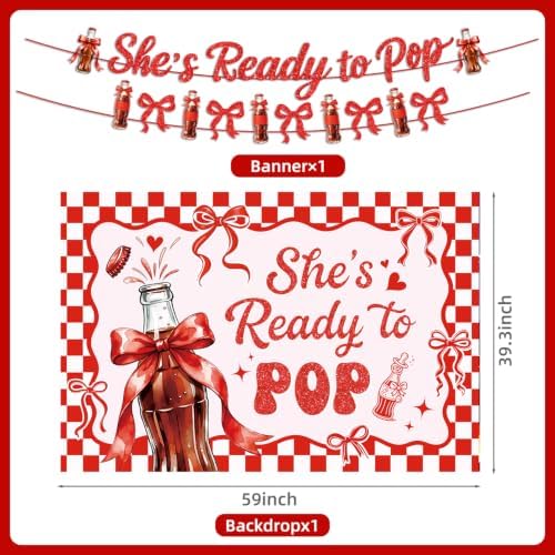 182 Pcs She's Ready to Pop Baby Show Party Decorations(Serves 24), Ready to Pop Baby Shower Decorations Include Banner Hanging Backdrop Plates Napkins Cups Forks Tablecloth Topper Balloons for Party - Image 3