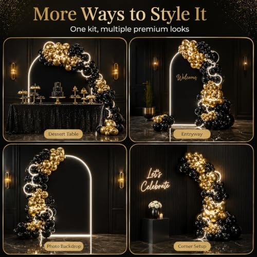144 Pcs Large Black and Gold Balloons with 9.8ft Light Strip - Image 3
