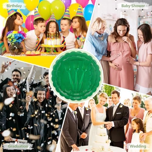 Mulbozy 100 Pcs Green Plastic Plates,Green Disposable Plates Set for Party - Image 7