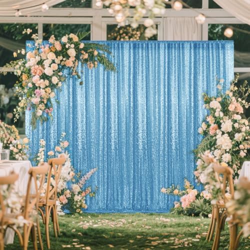 2×8FT-4PCS Blue Sequin Backdrop Curtains Panels, Photography Backdrop Glitter Curtains Fabric Background for Christmas Wedding Party Decor - Image 4