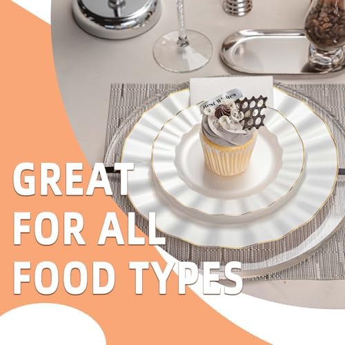 72PCS Pearl White Plastic Plates, Wavy Plates with Gold Rim - Image 6