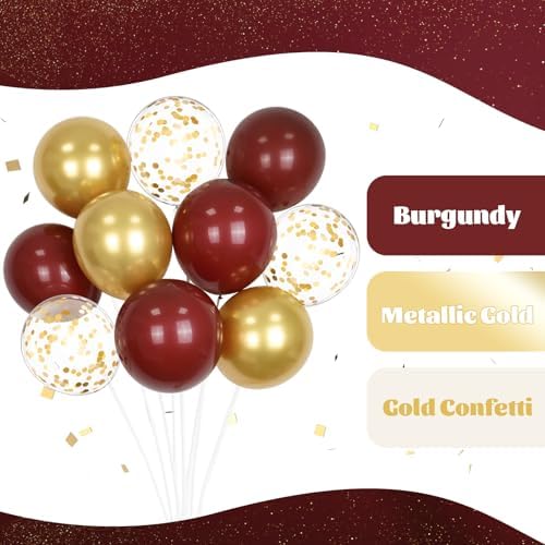 60pcs 12inch Burgundy and Gold Balloons with Gold Confetti Balloons - Image 4