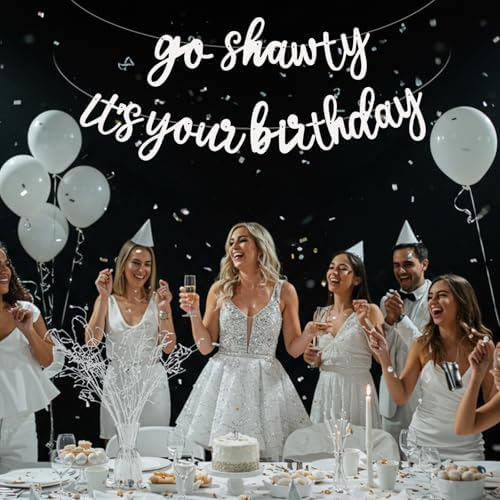 BEISHIDA Glitter White Pre-Strung Go Shawty It's Your Birthday Banner Decor - Image 4
