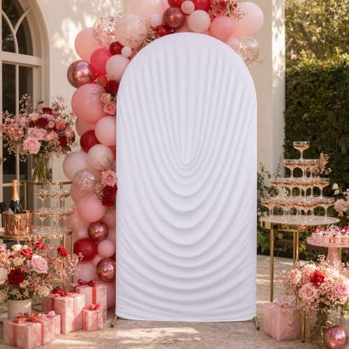 7.2FT White Draped Arch Cover, Ruched Ripple Arch Backdrop Cover for Wedding, Baby Shower, Birthday, Bridal Shower & Party Decorations - Image 4