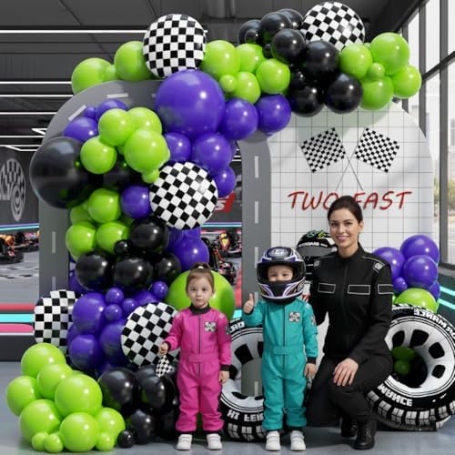 Monster Truck Balloon Arch Garland Kit 156pcs, Green Purple Black Silver Big Wheels Race Car Balloons Arch Kit for Two Fast Theme Boy Birthday Anniversary Monster Truck Party Decorations - Image 6