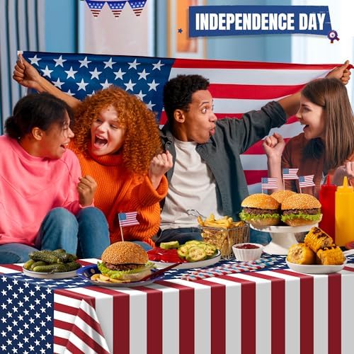 OHOME 4th of July Decorations - Patriotic American Flag Plastic Tablecloth for 250th Anniversary | Fourth of July Accessories Memorial Day Decor for Home Outdoor Outside Party Favors,54"x108",2 Pack - Image 5