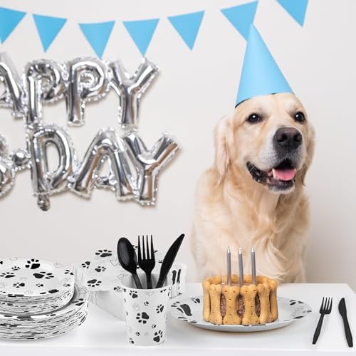 Kochorie 400 Pieces Black Paw Disposable Party Tableware Sets Dog Puppy Supplies Including Plates Cups Napkins Cutlery Serves 50 for Birthday Puppy Theme Party Decorations - Image 6