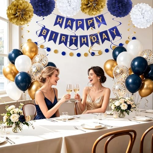 Birthday Decorations for Men, Navy Blue and Gold Party Decorations - Image 2