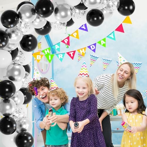 100pcs Black and Silver Balloons, 12inch Black White Silver Confetti Ballons for Birthday, Baby Shower, Graduation, Anniversary Party Decorations - Image 5