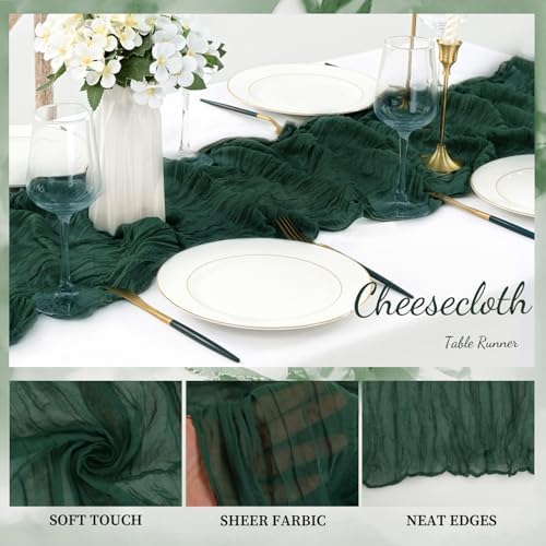 Emerald Green 6 Pack Cheesecloth Table Runner 10FT Boho Fabric Rustic Cheese Cloth Table Runner for Wedding 20 x 120 Inch Long Bridal Shower Baby Shower Gauze Sheer Birthday Party Table Decorations - Image 3