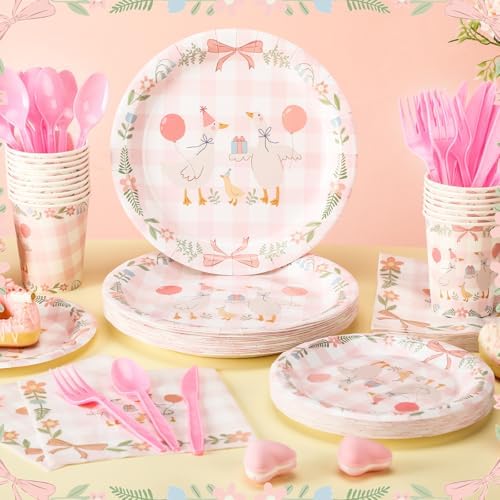 Havawish 175 Pcs One Silly Goose Birthday Decoration Party Tableware, Pink - Image 3