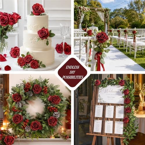HyeFlora 30 PCS Red Roses Artificial Flowers, Fake Roses with Stem Realistic Silk Roses for Wedding Bouquets Table Centerpieces Arrangements Baby Shower Home Decor Anniversary Birthday Gift for Her - Image 2